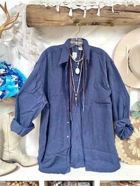Trendy Silk boyfriend blouse/cover up costal Mediterranean vacay beach vibe